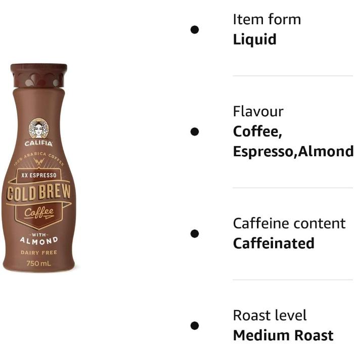 Califia - Espresso Cold Brew Coffee with Almond, 750ml  Pack of 6 - Back