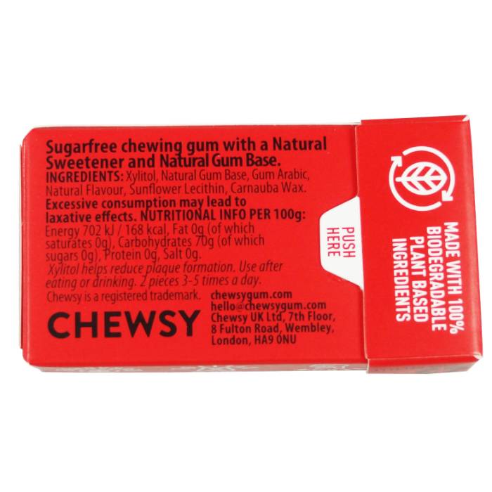 Chewsy - Cinnamon Plastic Free Gum, 15g  Pack of 12 - Back