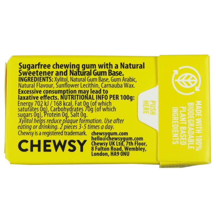 Chewsy - Lemon Plastic Free Gum, 15g  Pack of 12 - Back