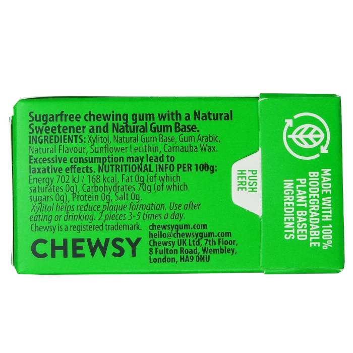 Chewsy - Spearmint Plastic Free Gum, 15g  Pack of 12 - Back