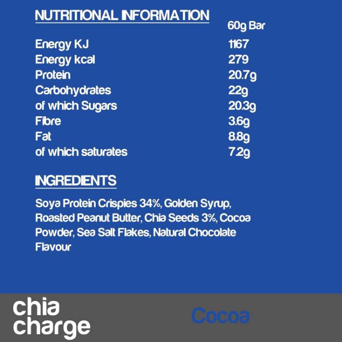 Chia Charge - Cocoa Protein Crispy Bar, 60g  Pack of 10 - Back