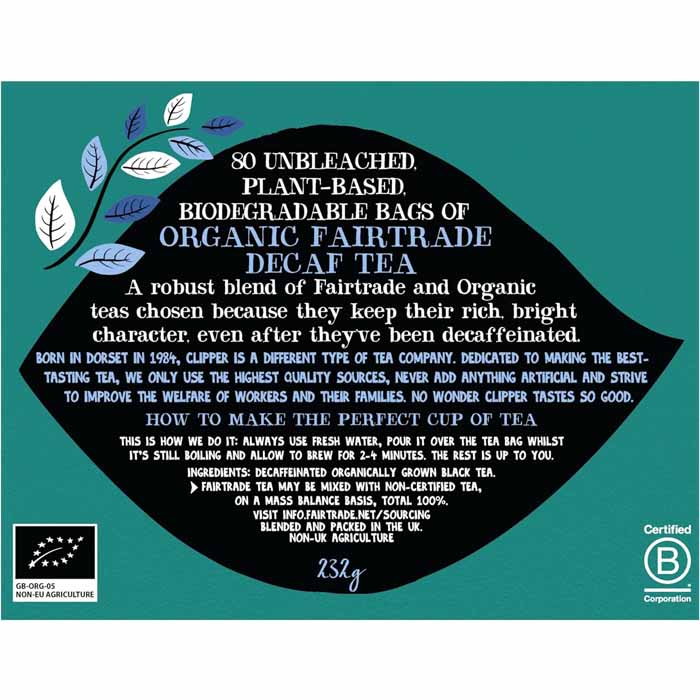 Clipper - Fairtrade Organic Everyday Decaf Tea Bags, 80 Bags - Back