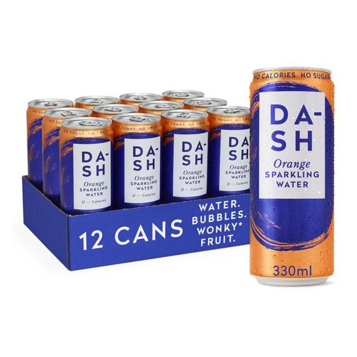 Dash Water - Orange Sparkling Flavoured Water, 330ml - Pack of 12