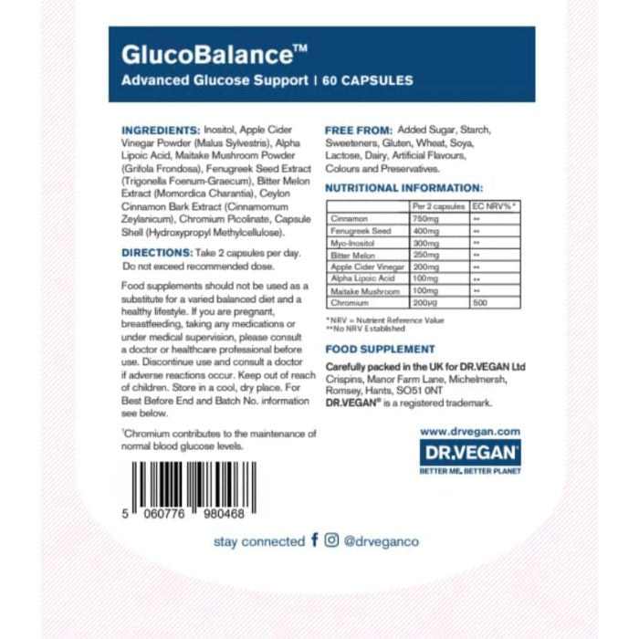 Dr Vegan - GlucoBalance, 60 Capsules - Back