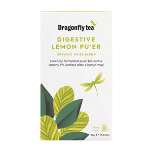 Dragonfly Tea - Organic Digestive Lemon Pu'er Tea, 20 Bags | Pack of 4