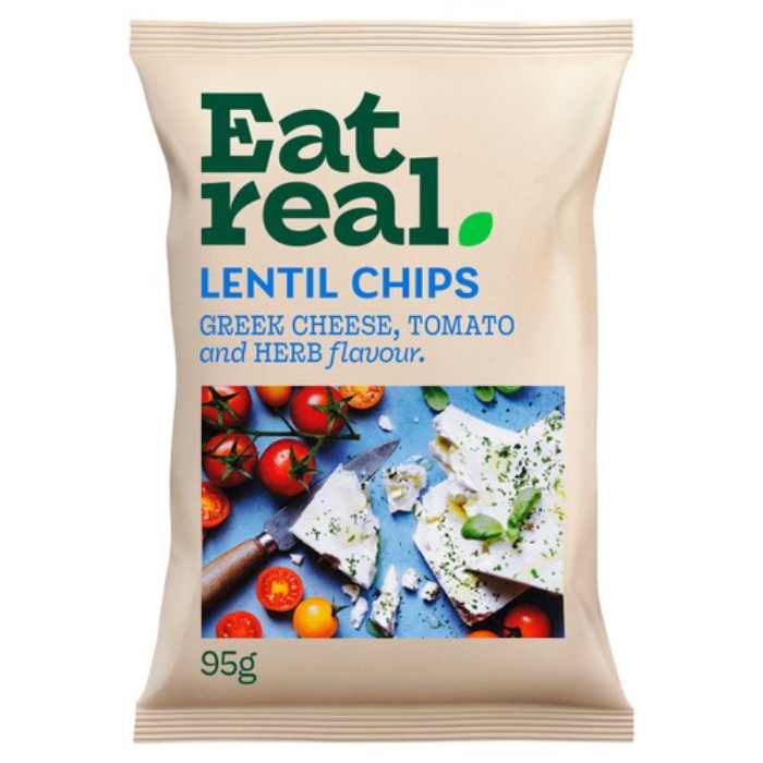 Eat Real -  Greek Cheese Tomato Lentil Chips 95g Pack of 10