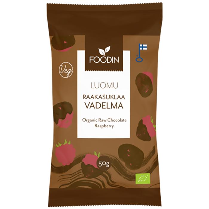 Foodin - Original Organic Raw Chocolate Coated Raspberry, 50g  Pack of 8