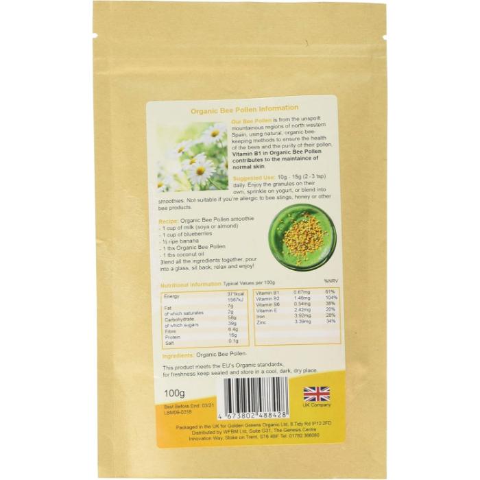 Golden Greens Organic - Organic Spanish Bee Pollen, 100g - back
