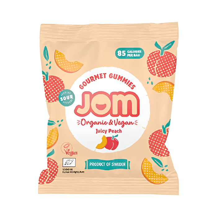 JOM - Snack Packs Organic Sour Juicy Peach, 25g  Pack of 18