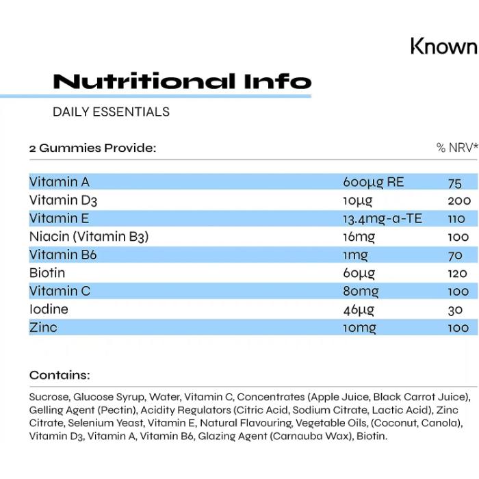Known Nutrition - Daily Essentials Vegan, 60 Gummies - back