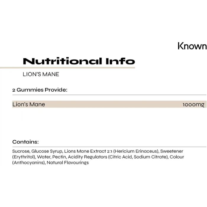 Known Nutrition - Lion's Mane Vegan Gummies, 60 Gummies - back