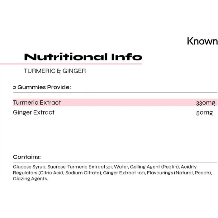 Known Nutrition - Turmeric & Ginger Vegan Gummies, 60 Gummies - back