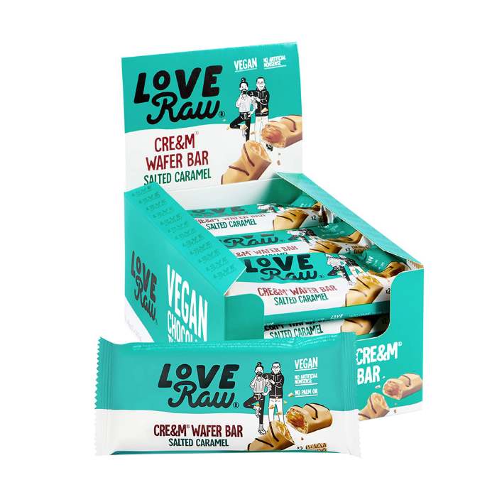 LoveRaw - Vegan Cre&m Filled Wafer Bar Salted Caramel, 43g - Pack of 12