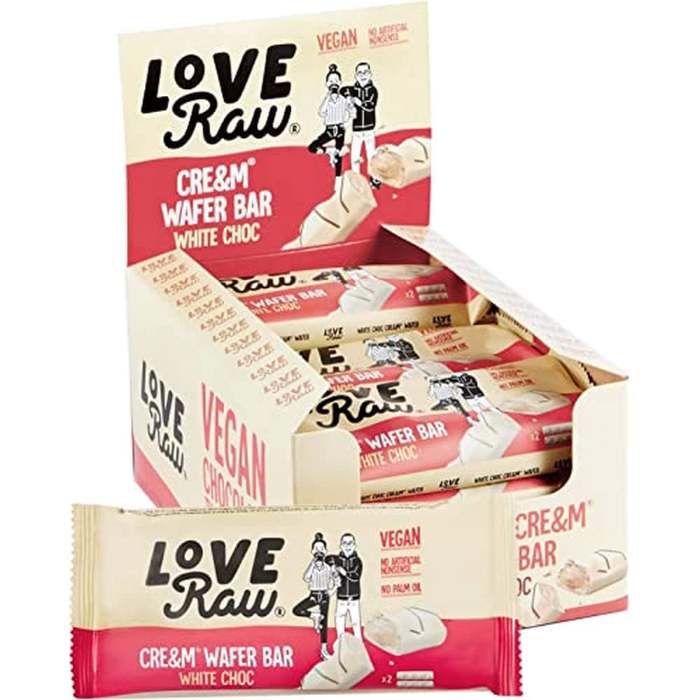 LoveRaw - Vegan Cre&m Filled Wafer Bar White Chocolate, 43g - Pack of 12