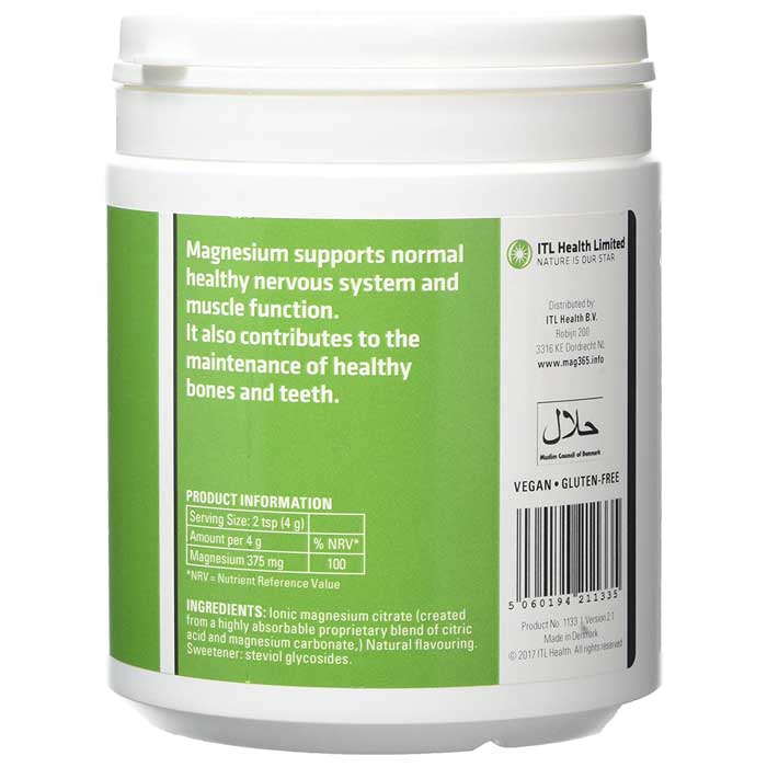 Mag365 - Magnesium Food Supplement (Passion Fruit), 300g - back