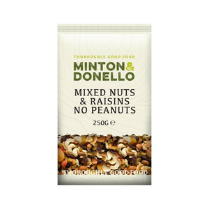 Minton & Donello - Mixed Nuts & Raisins No Peanuts, 250g | Pack of 6