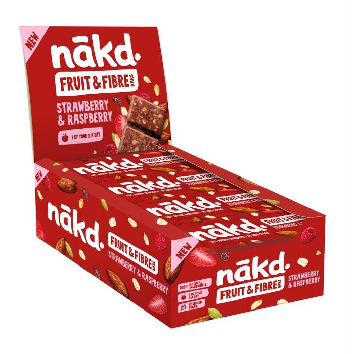 Nakd - Nakd Fruit and Fibre Strawberry and Raspberry, 44g  Pack of 16