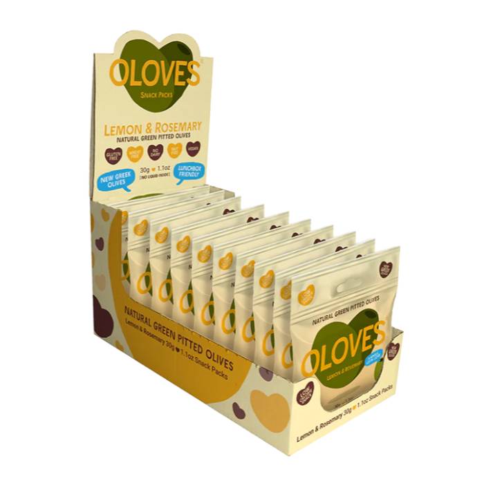 Oloves - Natural Green Pitted Olives Lemon & Rosemary, 30g  Pack of 10