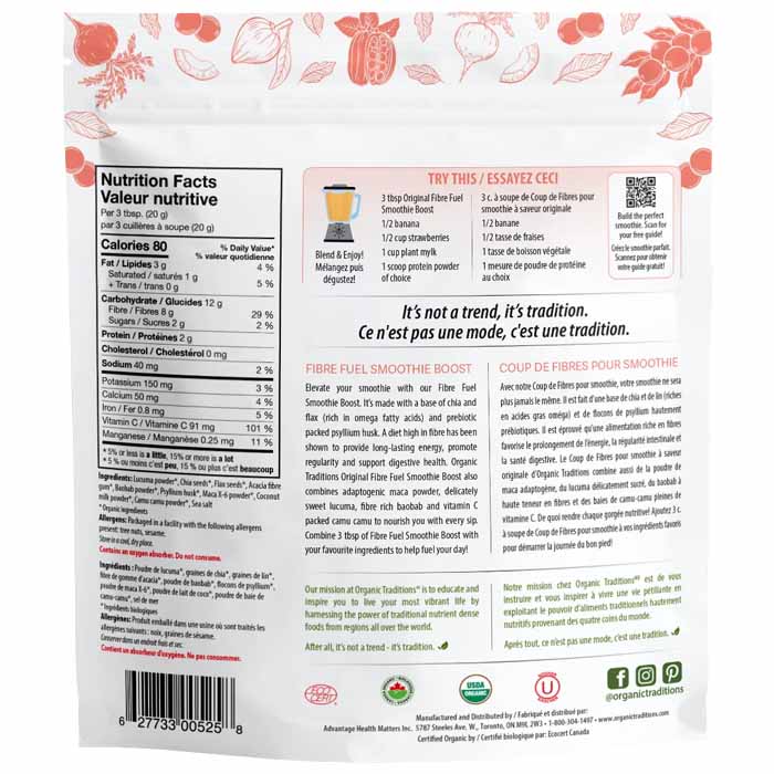 Organic Traditions - Organic Fibre Fuel Smoothie Boost, 300g | Multiple Flavours