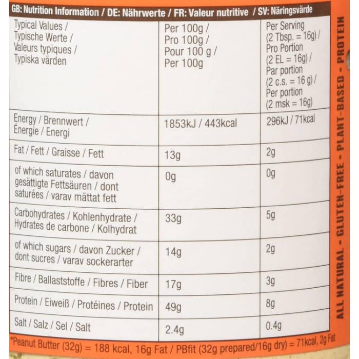 PBfit - Peanut Butter Powder, 225g - Back