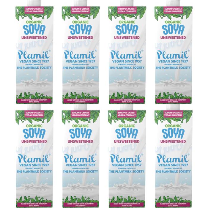 Plamil - Organic Soya Milk, 1L  Pack of 8