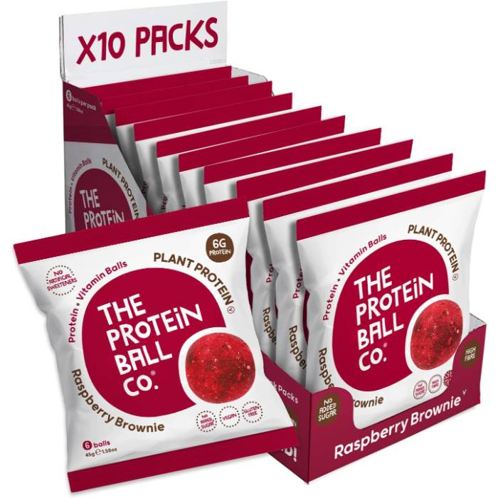The Protein Ball Co - Protein + Vitamin Balls Raspberry Brownie, 45g  Pack of 10