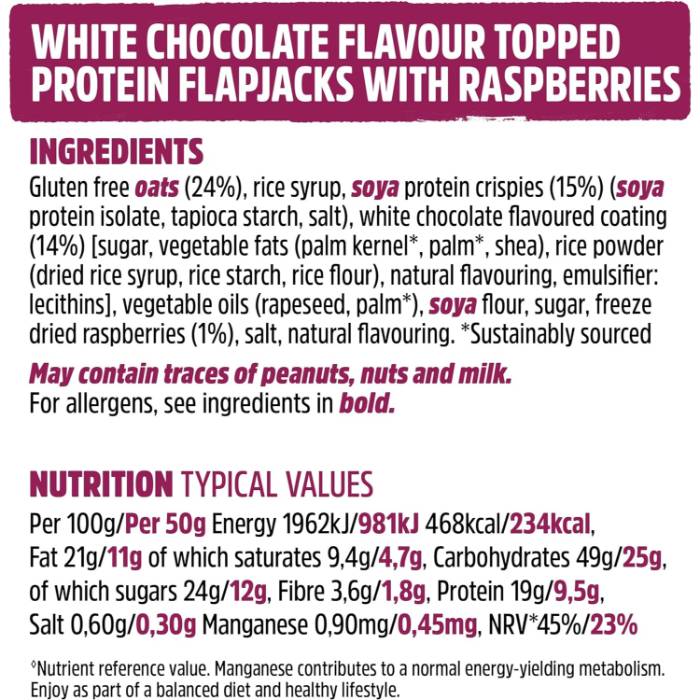 Trek - Protein Flapjacks White Chocolate & Raspberry 3x50g - Back