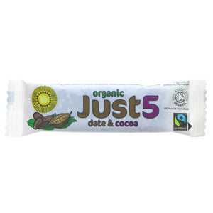 Tropical Wholefoods - Just 5 Organic Fairtrade Date Cocoa Bar, 40g | Pack of 18