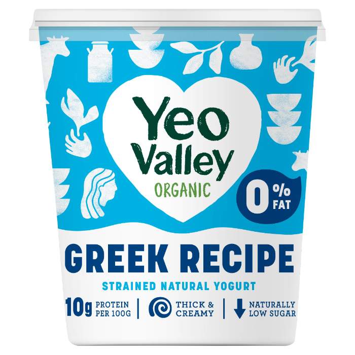 Yeo Valley - Organic Greek Recipe 0% Fat Natural Yoghurt, 850g - Pack of 6