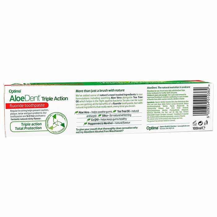Aloe Dent - Aloe Vera Triple Action Toothpaste with Co-Q10, 100ml - back