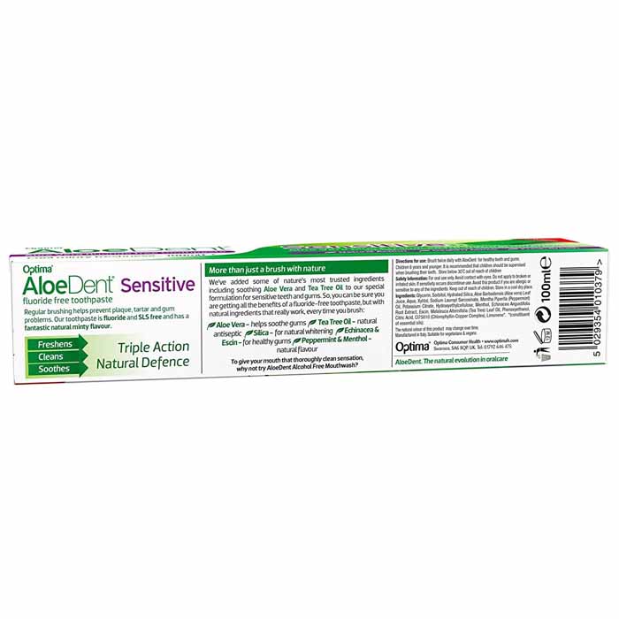 Aloe Dent - Sensitive Aloe Vera Toothpaste Fluoride-Free, 100ml - back