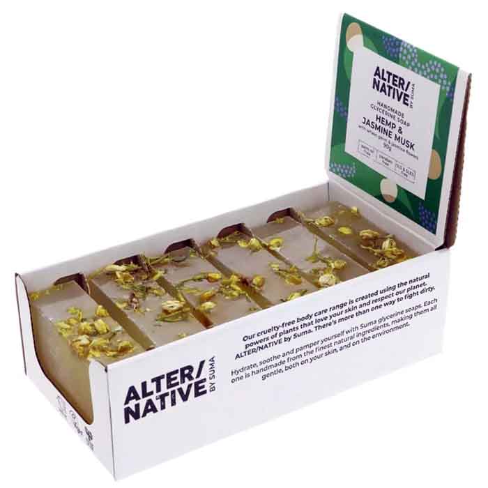 AlterNative by Suma - Hemp and Jasmine Musk Gentle Glycerine Soap Bar, 90g  Pack of 6