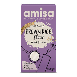 Amisa - Organic Fine Milled Brown Rice Flour GF, 500g | Multiple Pack Sizes