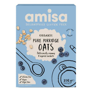 Amisa - Organic Gluten-Free Express Pure Porridge Oats Sachets, 8x27g | Multiple Pack Sizes
