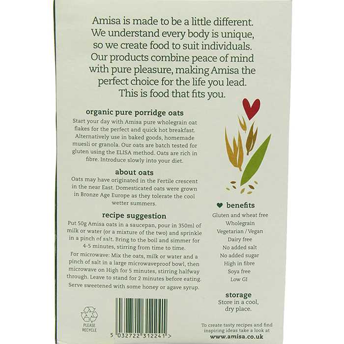 Amisa - Organic Gluten-Free Pure Porridge Oats_Ingredients