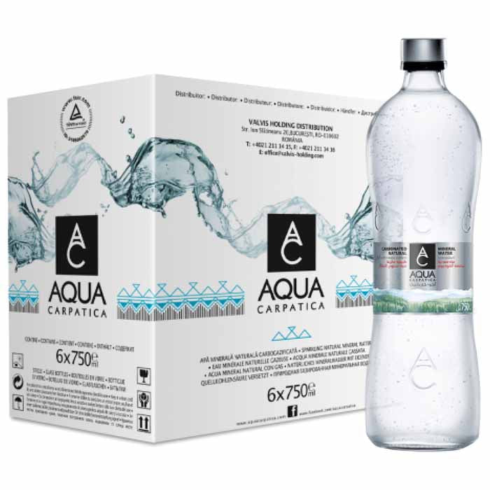 Aqua Carpatica - Low Sodium Sparkling Natural Mineral Water - 6-Pack, 750ml