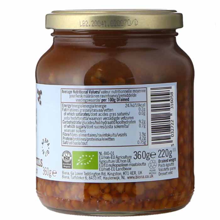 BIONA - Biona Organic Brown Lentils, 360g - back