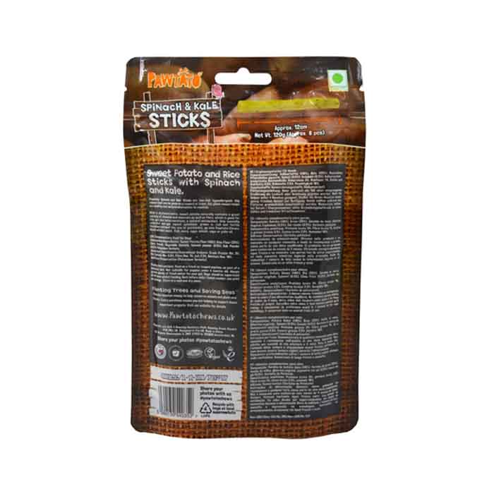 Benevo® - Pawtato® Sticks - Low Fat Dog Treats Spinach & Kale, 120g - Back