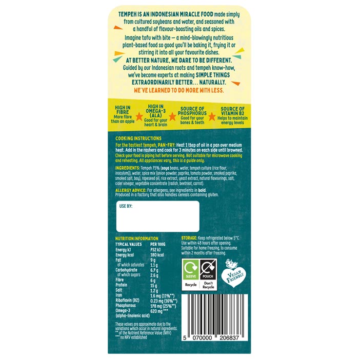 Better Nature - Smoky Tempeh Rashers, 180g - back