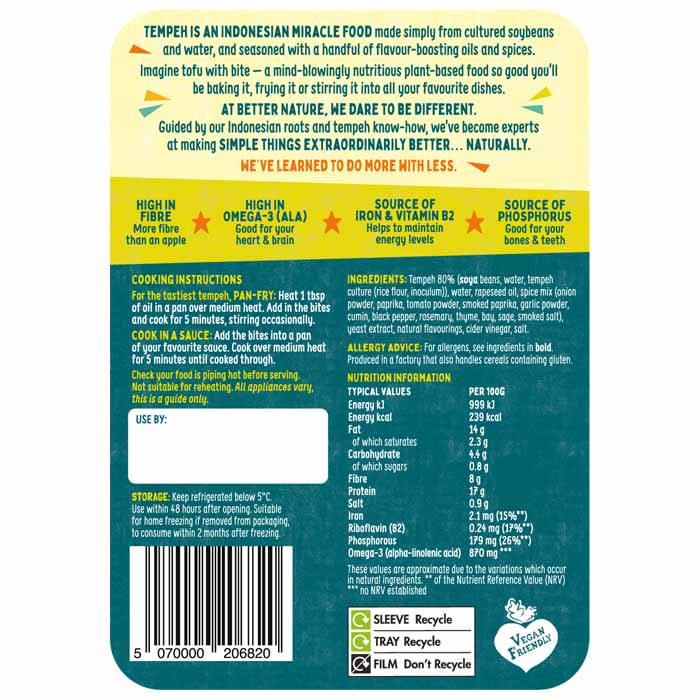 Better Nature - Tender Roast Tempeh Bites, 180g - back