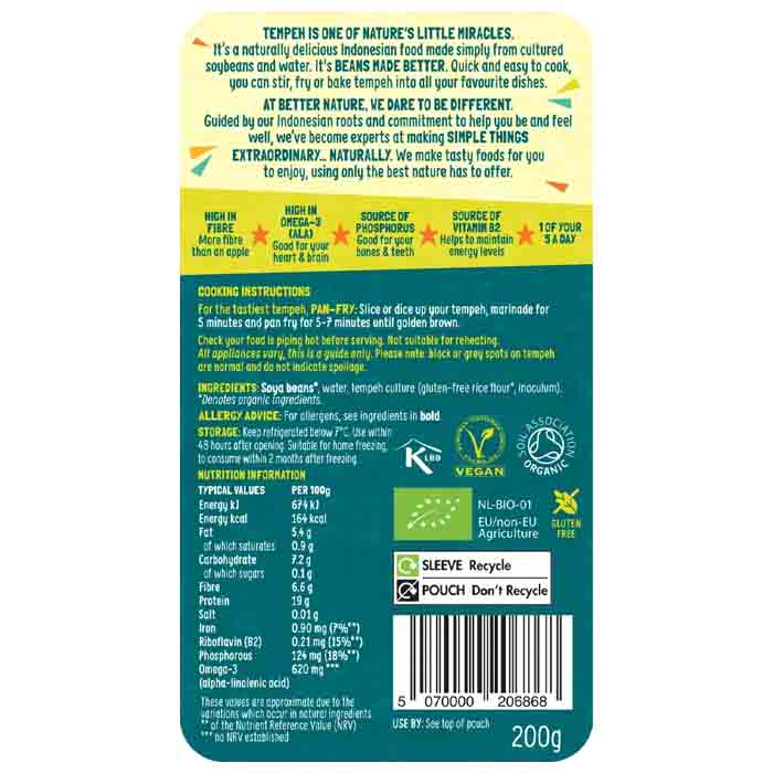 Betternature - Organic Tempeh, 200g - Back