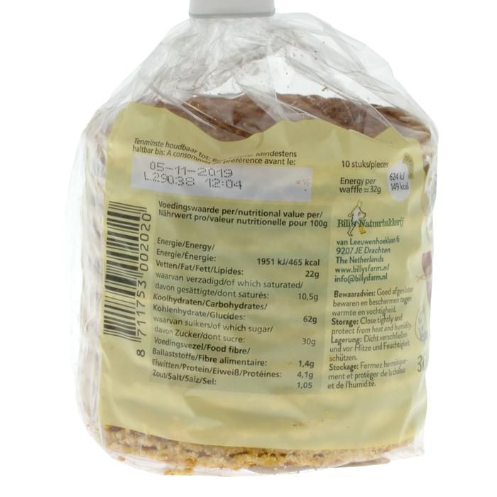 Billy's Farm - Organic Wheat Syrup Waffles, 315g - back