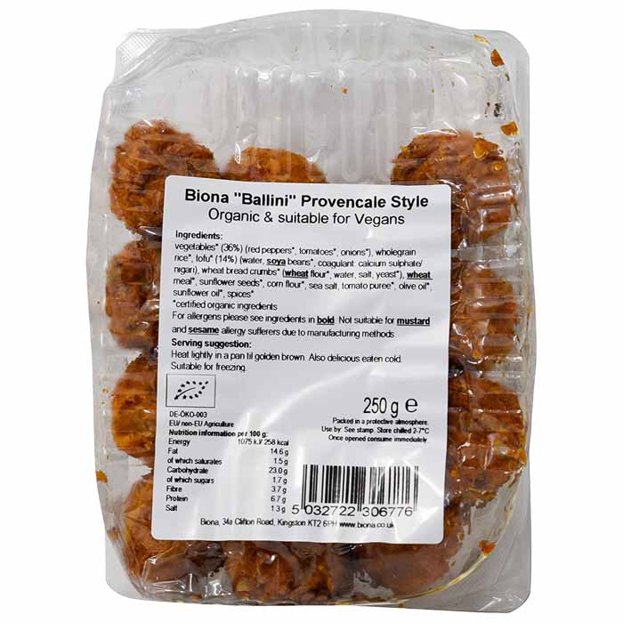 Biona - Organic Ballini Provencale Style, 250g - back