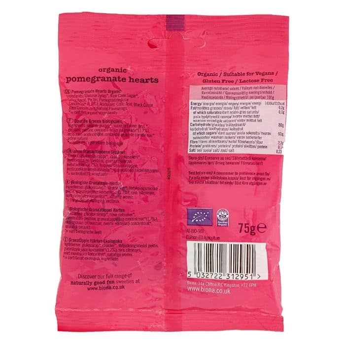 Biona - Organic Pomegranate Hearts, 75g - back