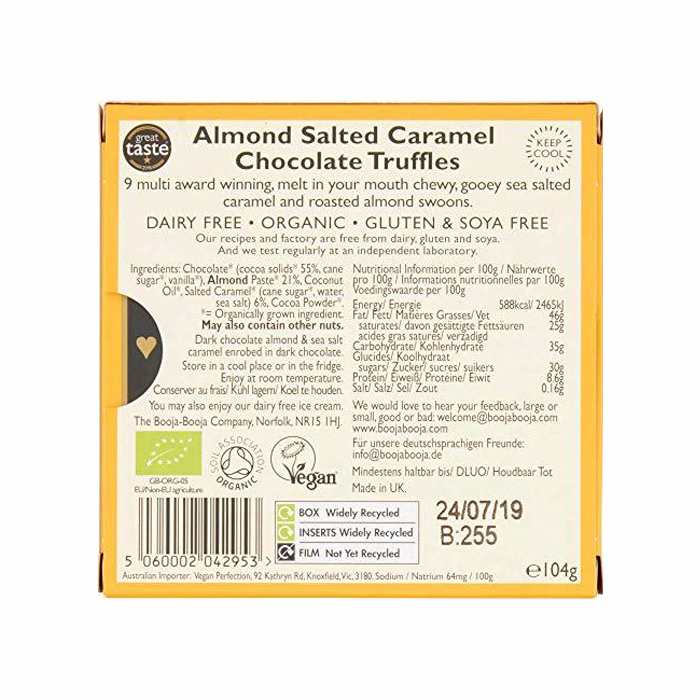 Booja Booja - Organic Almond Salted Caramel Chocolate Truffles, 104g - back.