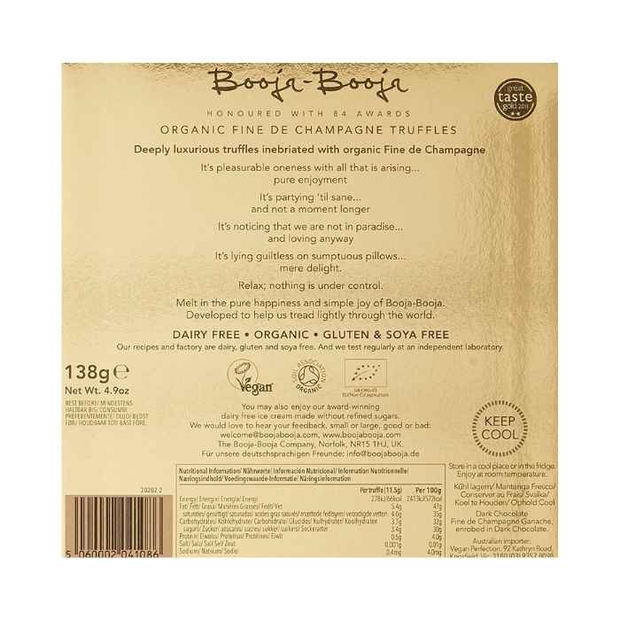 Booja Booja - Organic Twelve Truffle Gift Collection Fine de Champagne, 138g - Back