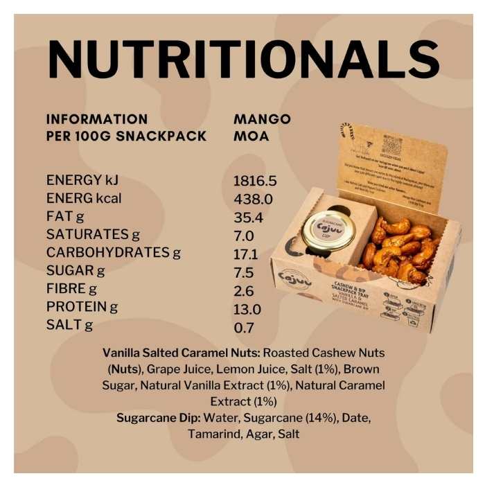 Cajuu - Lake Natron Snackpack Tray Salted Caramel Cashew Nuts with Sugarcane Dip, 100g - back