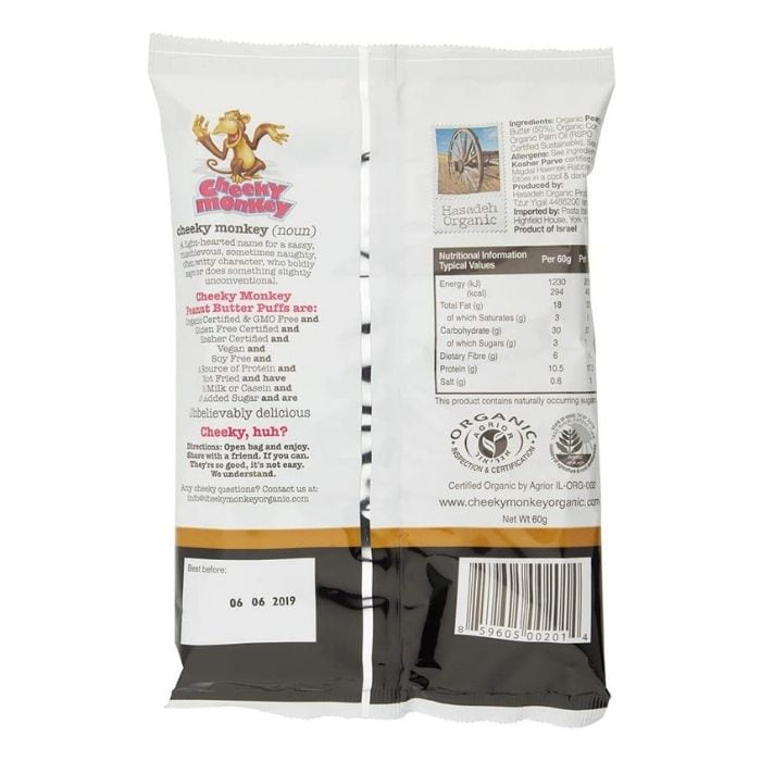 Cheeky Monkey - Organic Peanut Butter Puffs, 60g - back