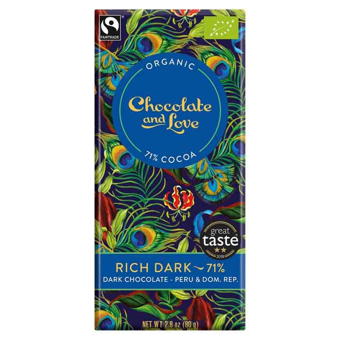 Chocolate And Love - Organic - Rich Dark 71% Dark Chocolate, 80g  Pack of 14