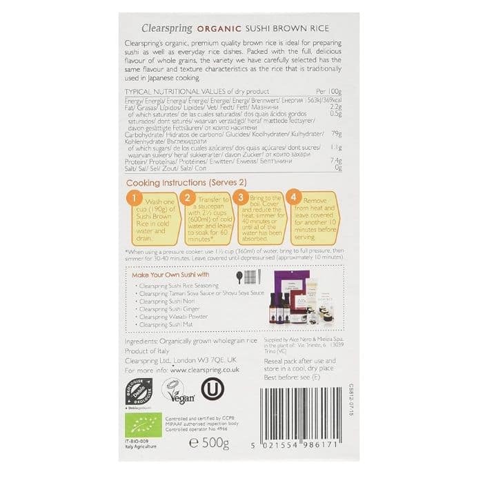 Clearspring - Organic Brown Sushi Rice, 500g - back